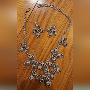 Brighton Mckinney Silver Necklace and Earring Set with Crystal Details